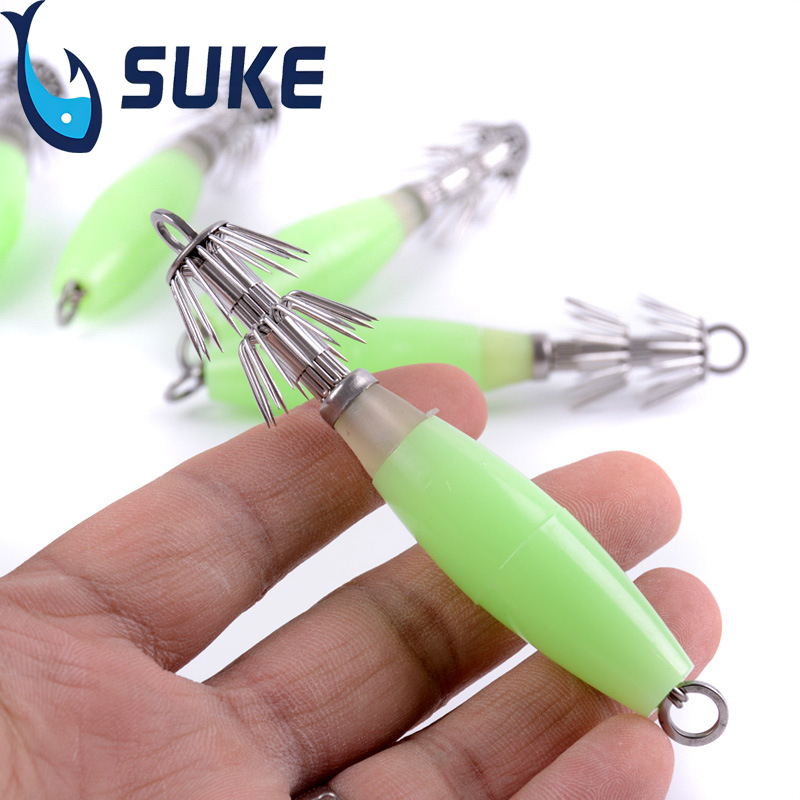 SUKE โยตกหมึก เบ็ดตกปลาเรืองแสงในที่มืด ตะขอปลาหมึก เบ็ดตกหมึก อุปกรณ์ตกปลา 12CM/14G