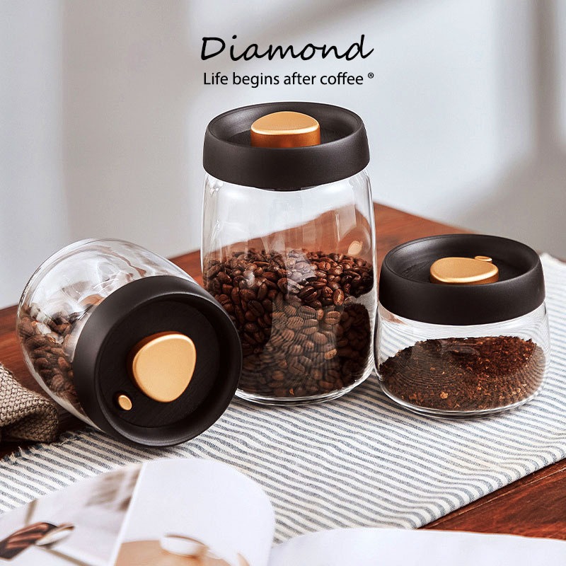 ❤ Diamond Coffee โหลแก้วสูญญากาศ แท้จากญี่ปุ่น สำหรับใส่ชา ผงชา และกาแฟ ป้องกันอากาศเข้า Glass Coffee Canister