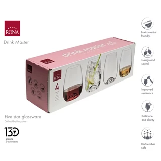 แก้วน้ำ แก้วไวน์ไม่มีขา, Rona Drink Master Multipurpose แก้วคริสตัล Stemless Crystal Glass
