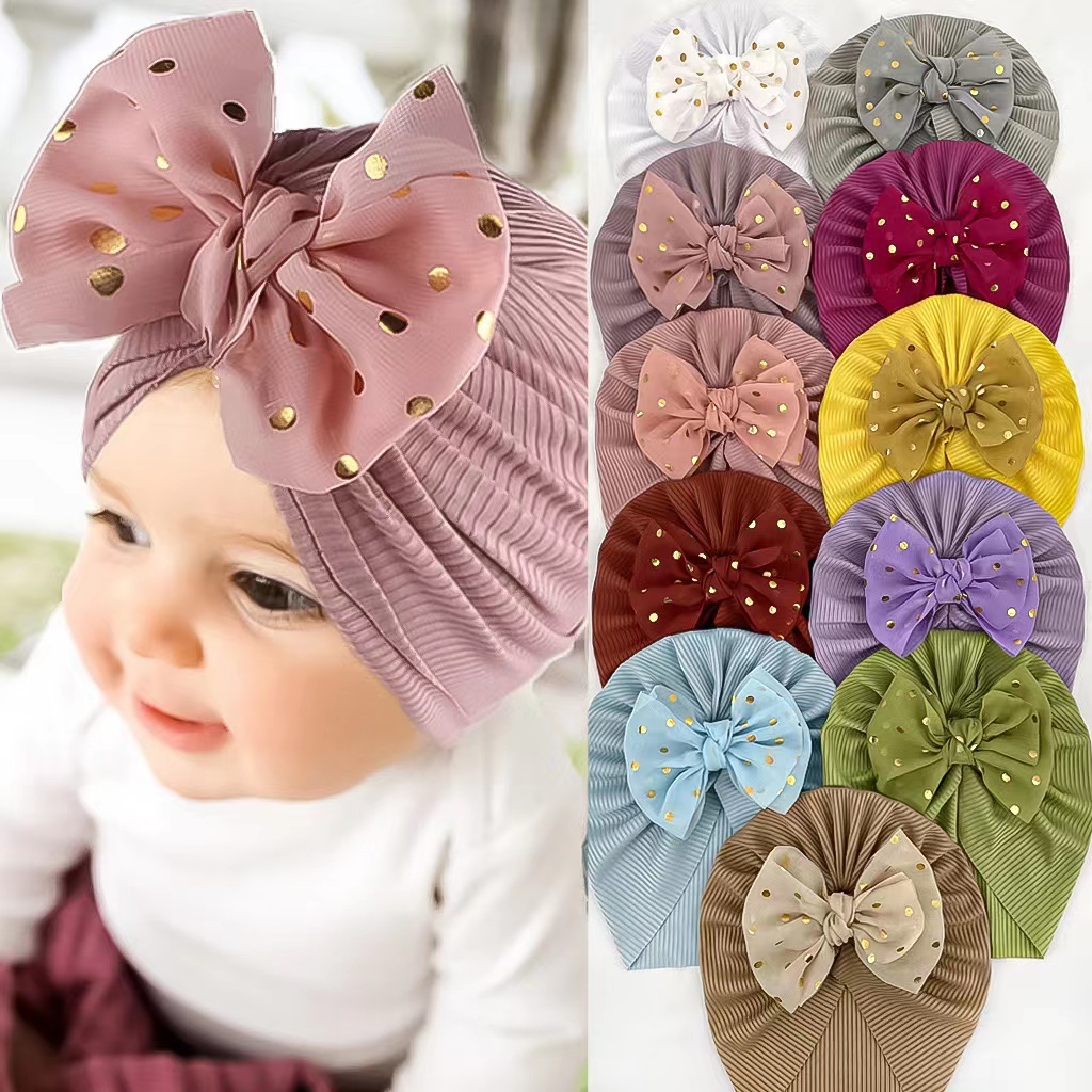 H12 เครื่องประดับศีรษะเด็กเด็กผ้าโพกศีรษะ Bowknot Beanies ที่รัดศีรษะทารกหมวก