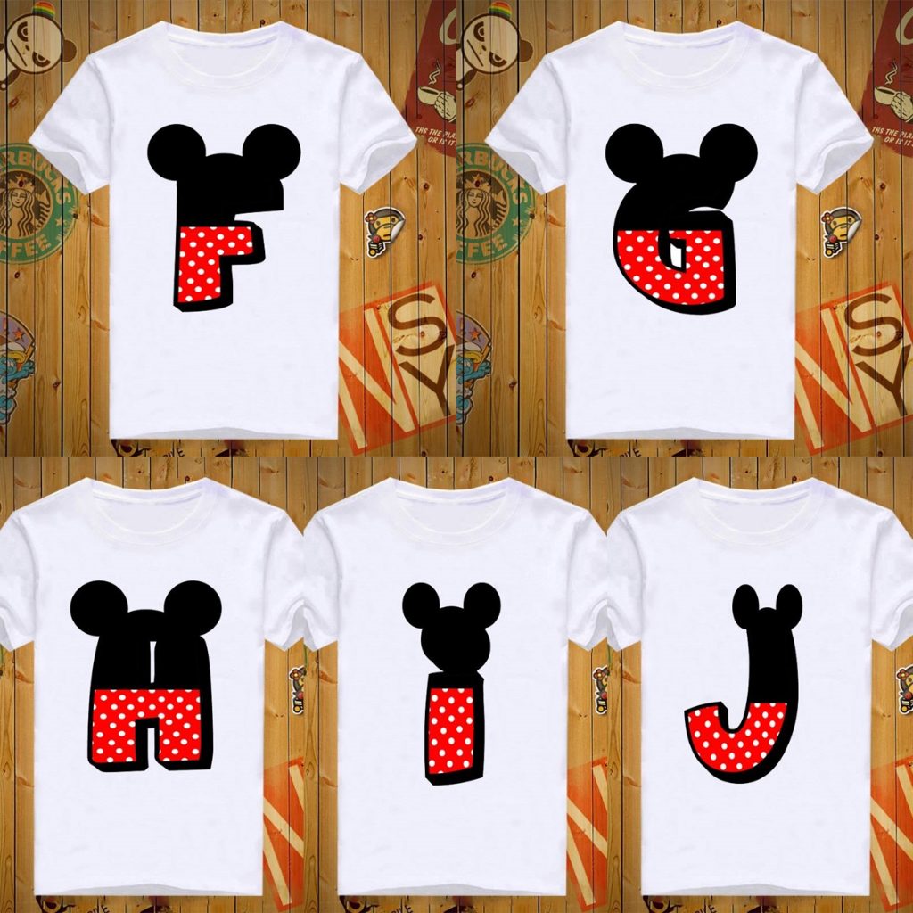 เสื้อยืดอักษรภาษาอังกฤษ F G H I J ลายมิกกี้ Mickey F-J