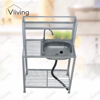 Vliving ซิ้งค์ล้างจาน อ่างล้างจาน สแตนเลส A 2ชั้น กลาง มีบน …