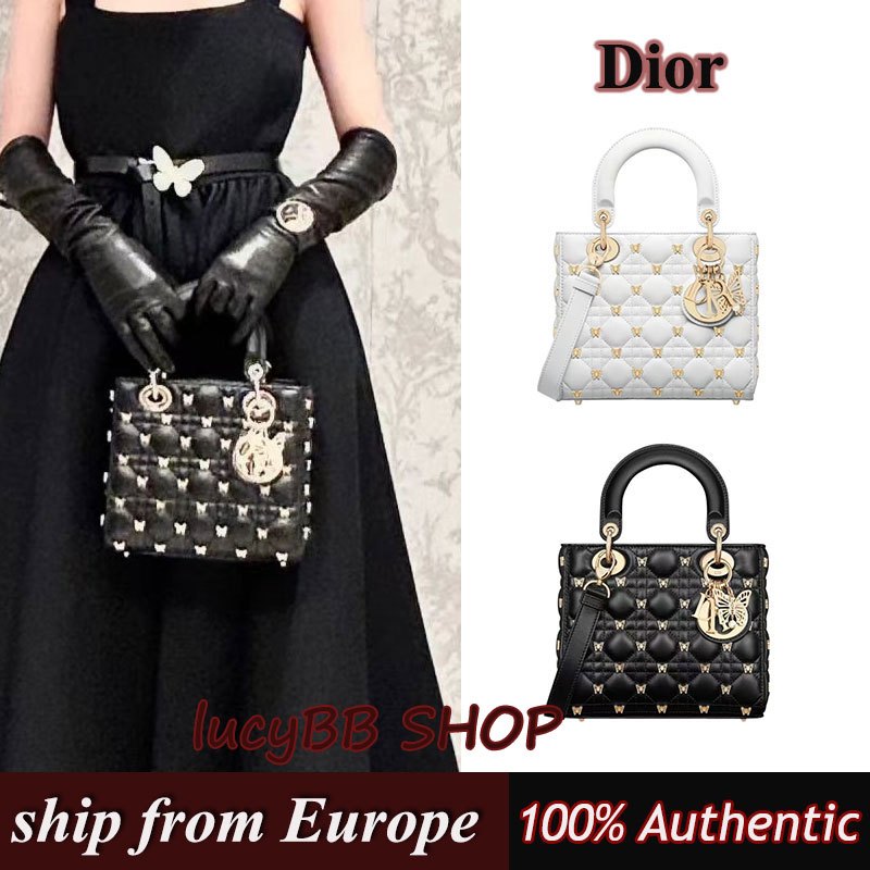 DIOR Lady Dior เนื้องอก ผีเสื้อ กระเป๋าไขว้ไหล่ข้างหนึ่ง ของแท้100%