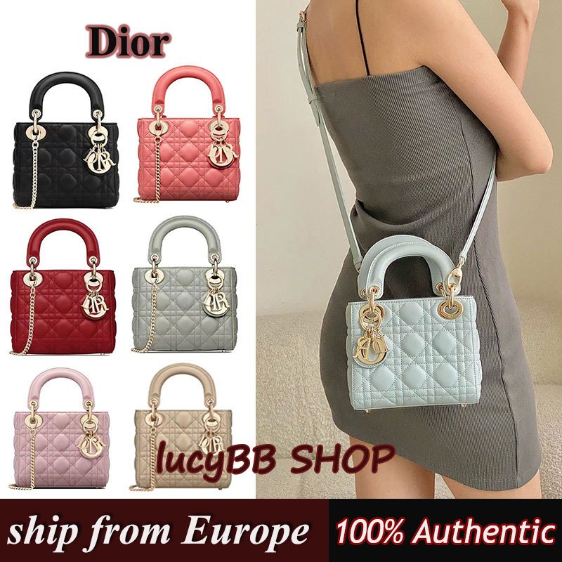 Dior Lady Dior กระเป๋าสะพายข้าง เนื้องอก กระเป๋าถือ ของแท้100%