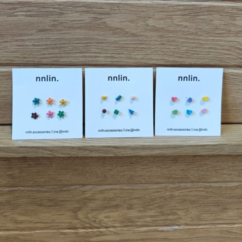 ต่างหูก้านเงินแท้ ( S925 pin ) สุดคุ้ม ต่างหูเซต 6 ชิ้น ทรงเลขาคณิตสีสดใส 💛 nnlin​