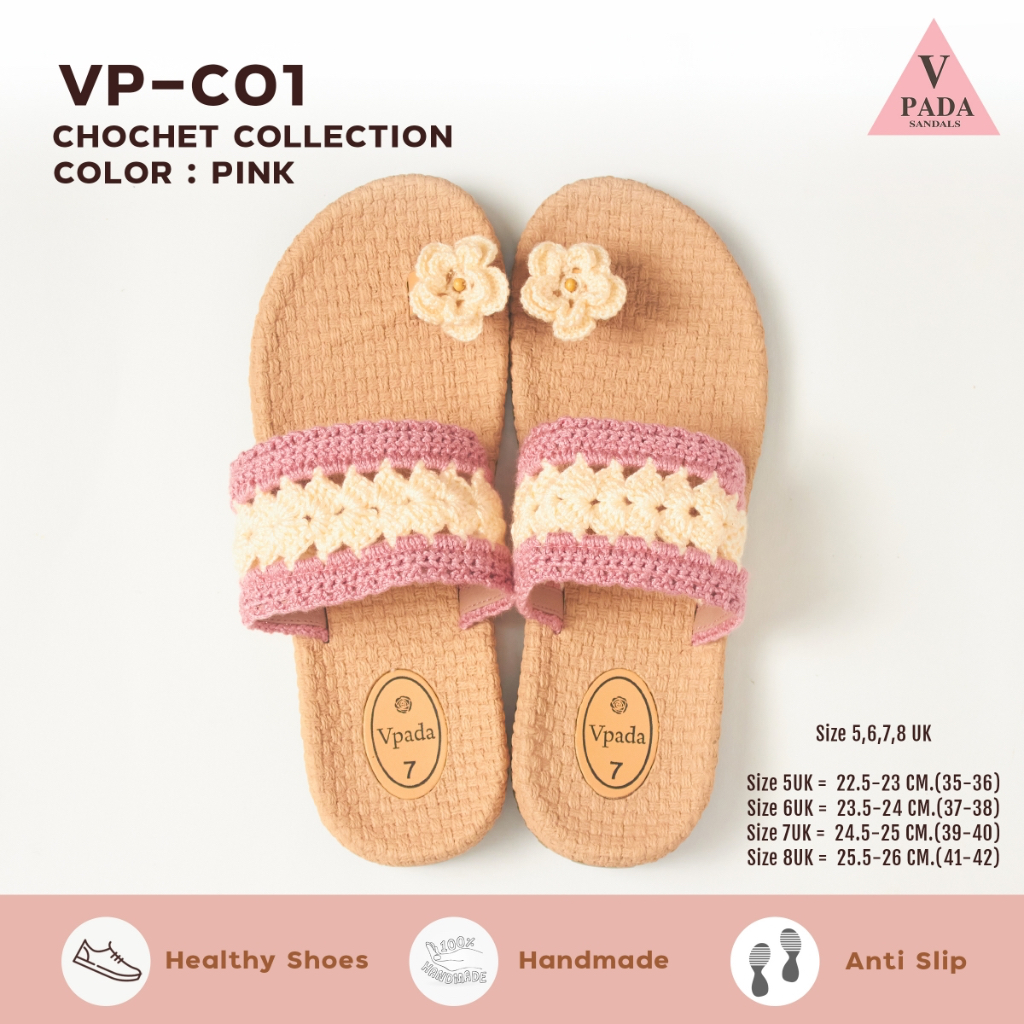 Vpada_sandals_VP-C01 Crochet Collection Two tone รองเท้าแตะชายหาดแบน รองเท้าแตะแฟชั่น
