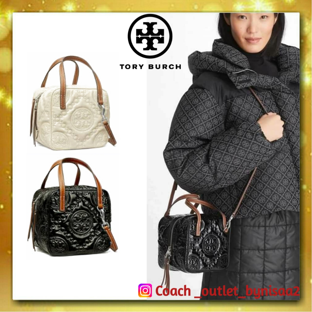 Tory Burch T Monogram Embroidered Patent Cubee