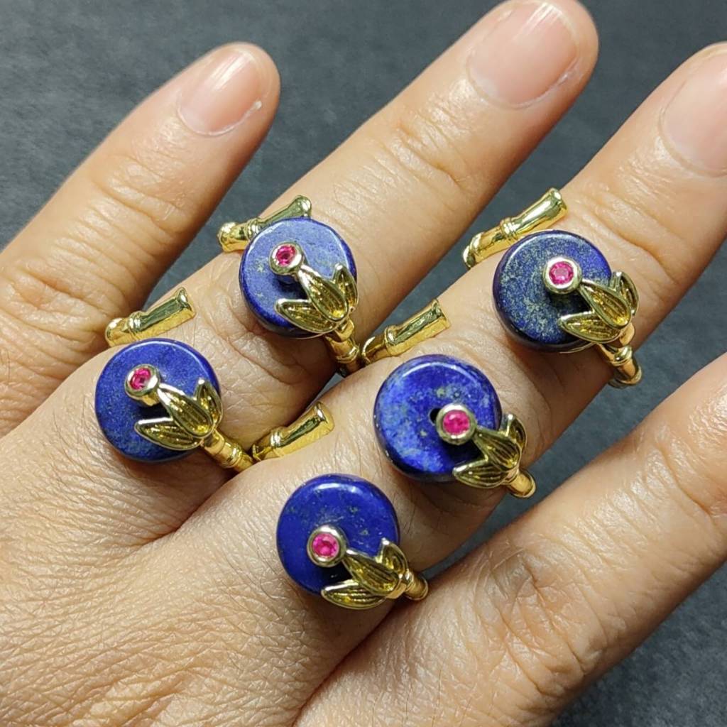 แหวนหินลาพิส ลาซูลี เรือนไผ่สีทอง Lapis lazuli