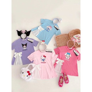 สไตล์ใหม่ เดรสเด็กผู้หญิงลายการ์ตูนน่ารักแขนสั้นอินเทรนด์กระ…