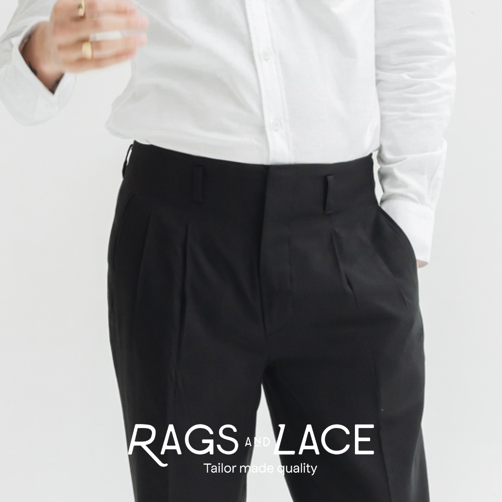 Rags and Lace - กางเกง Hollywood High Waisted Trousers ผ้า Wool สี Black