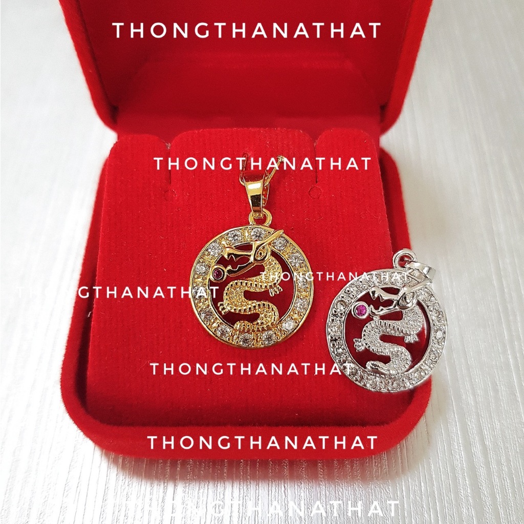 จี้มังกรกลมล้อมพลอยขาวจิ๋วทรงกลม หุ้มทอง 24K หุ้มเงินทองคำขาว เสริมธุรกิจการค้าให้รุ่งเรือง จี้มังกร จี้พลอยขาว