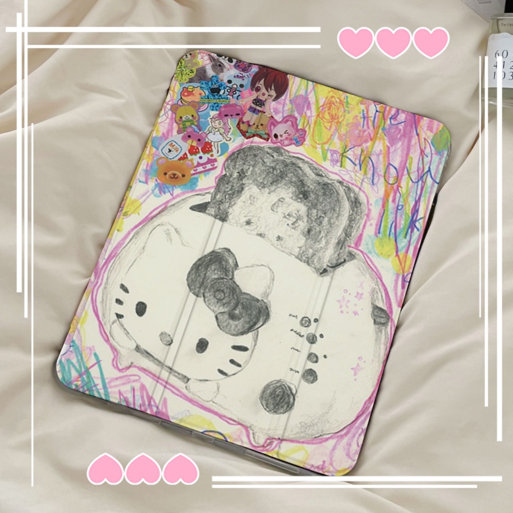 🪐24 ชั่วโมงเคส🪐เคสไอแพด Gen11 2025 Air7 สไตล์การวาด HELLO KITTY Gen8 Case iPad ใส่ปากกาได air6 Gen10
