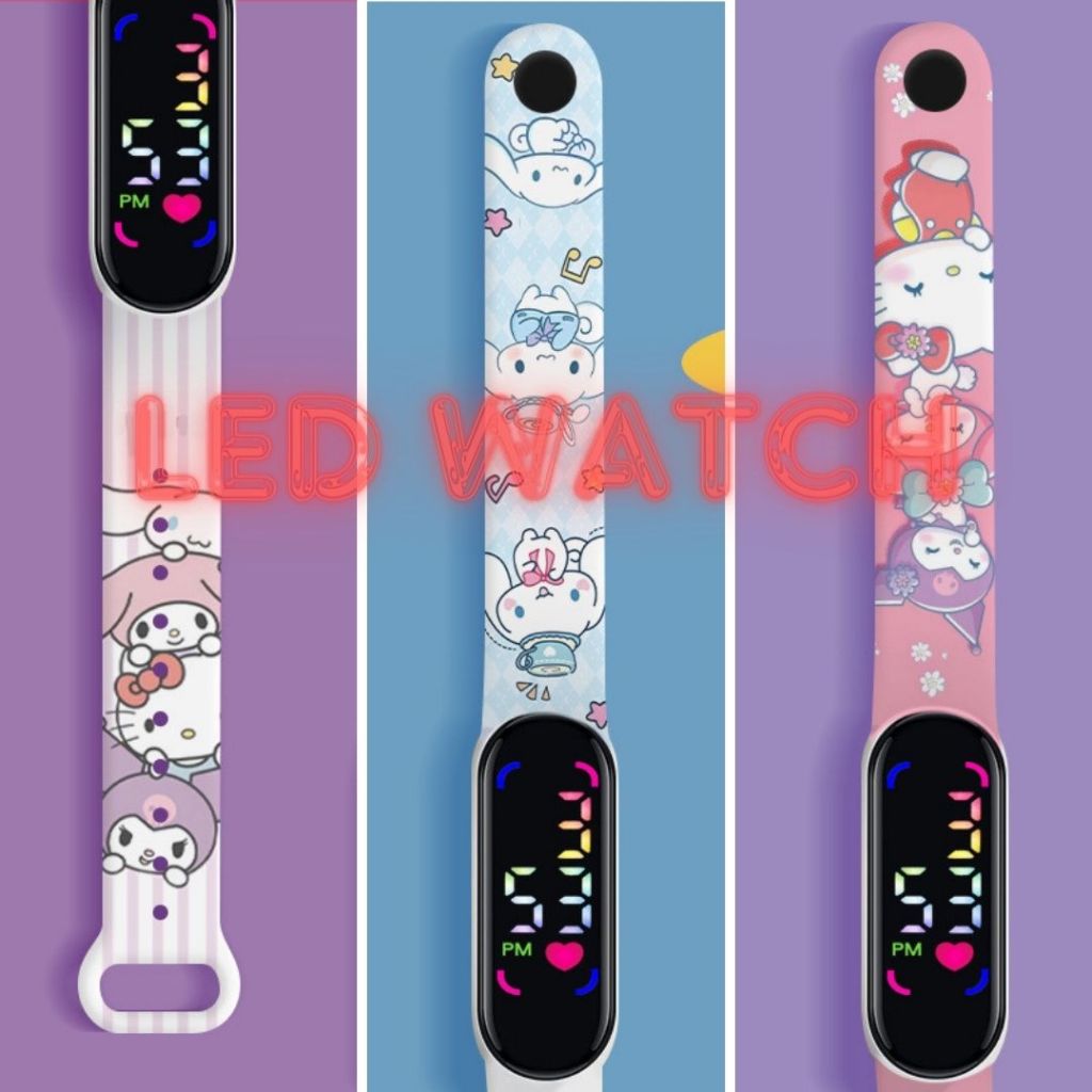 นาฬิกาดิจิตอล LED สายซิลิโคนนิ่ม TPA ลายการ์ตูน Cinnamoroll Kuromi