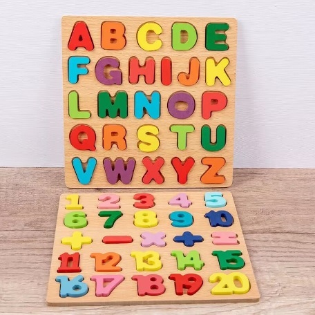 จิ๊กซอว์กระดานไม้ ABC ของเล่นไม้ บล็อคไม้ 123 บล็อคไม้เสริมพัฒนาการเด็ก ของเล่นก่อนวัยเรียน