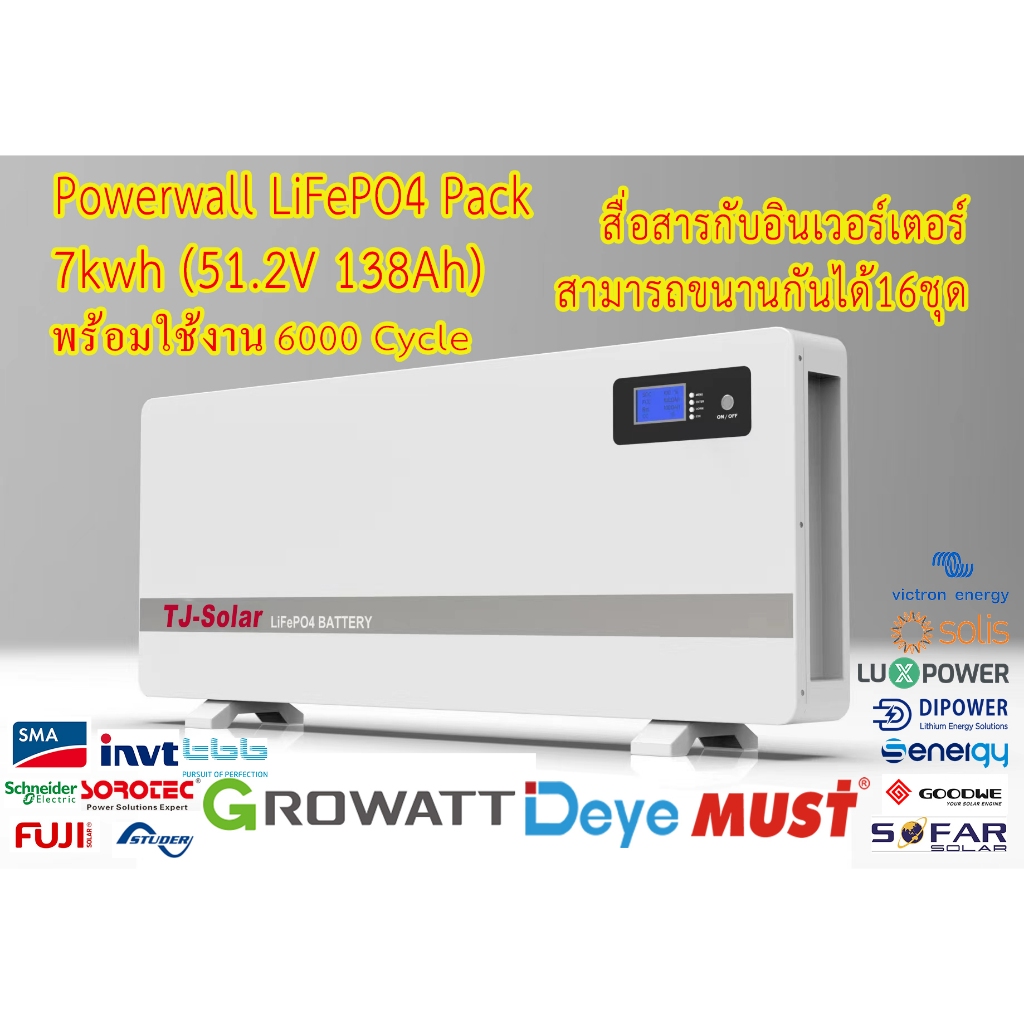 ESS Powerwall 7kwh 51.2V 138Ah LiFePO4 Battery 1P16S แบตเตอรี่ ลิเธียม ฟอสเฟต รอบการใช้งาน 6000 Cycle SolarEnergyStorage
