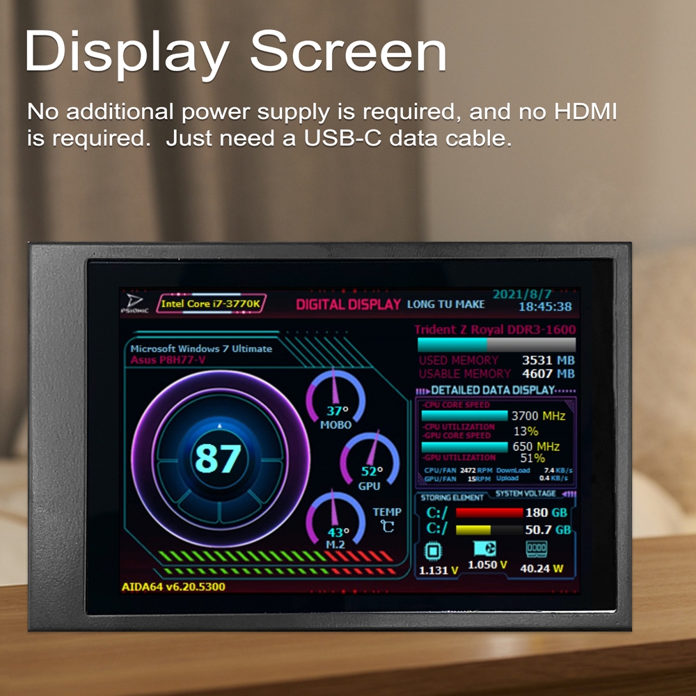 หน้าจอมอนิเตอร์ IPS แนวตั้ง แนวนอน 3.5 นิ้ว 360° หมุนได้ Type-C พอร์ต สําหรับคอมพิวเตอร์ Raspberry Pi ITX PC Chassis
