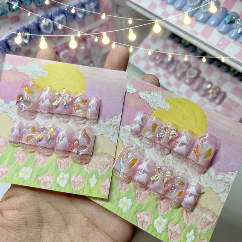 เล็บปลอมเจลแท้100% แถมฟรีกาว+ตะไบทุกชุด (ลายออโรร่าลูกแก้ว) เล็บปลอม เล็บเจล snail shop pvc