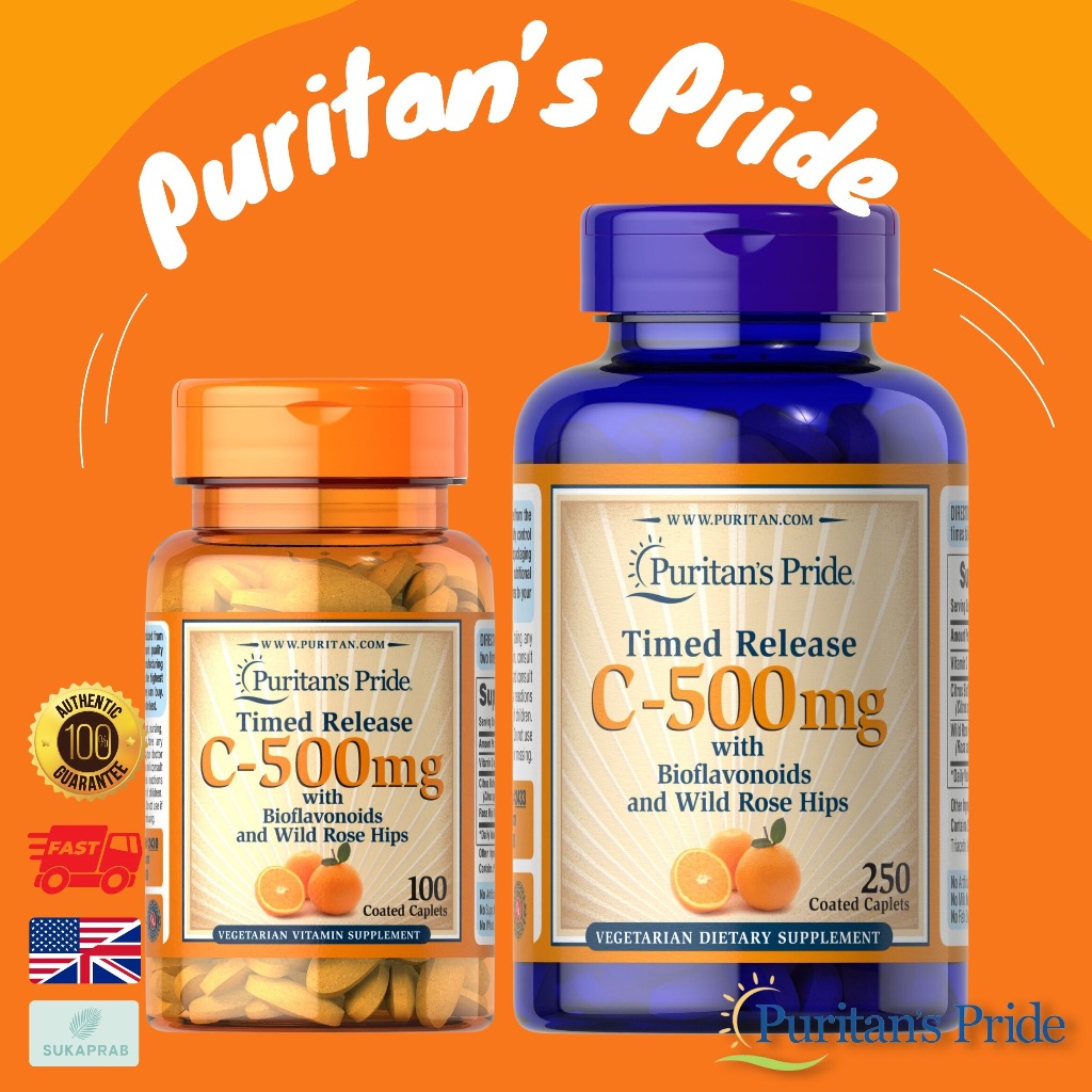 พร้อมส่ง Puritan's Pride Vitamin C 500 mg Rose Hips Time Release Bioflavonoids &amp; Rose vitamin c วิตามินซี วิตซี Vit C