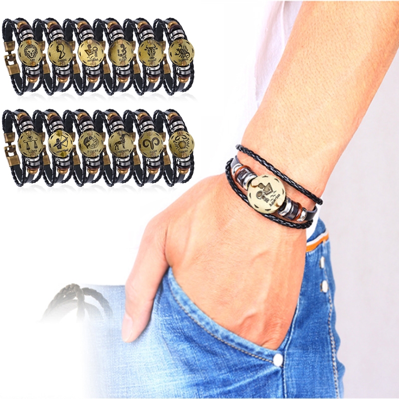 สร้อยข้อมือ 12 ราศี  Zodiac Signs Aries Leo Bracelet Constellations charm men bracelets Virgo Pisces Pendant