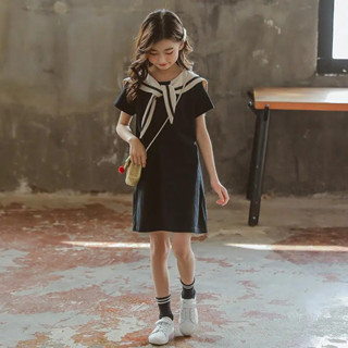 ชุดกระโปรง+ผ้าพันคอ เดรสลำลองเด็กผู้หญิงฤดูร้อน กระโปรงเด็กน…