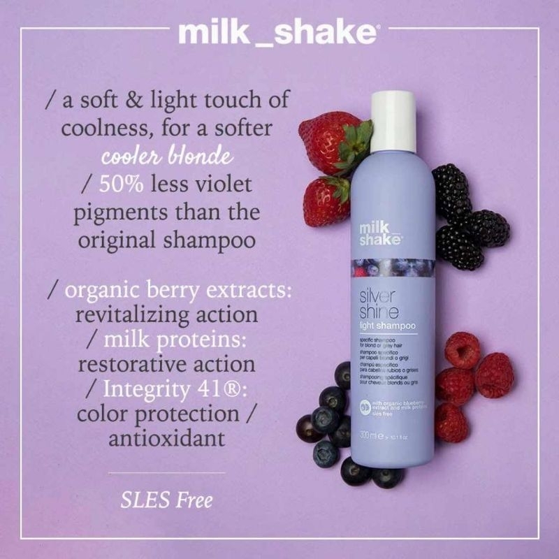 Milk Shake Silver shine light shampoo 300 ml แชมพูม่วงสำหรับผมโทนเทา โทนบลอนด์ หรือผมขาว