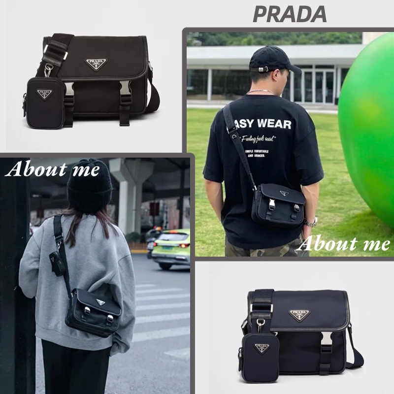 👜ปราด้า Prada Re-Nylon และ Saffiano Leather กระเป๋าสะพายผู้ชาย Messenger Bag
