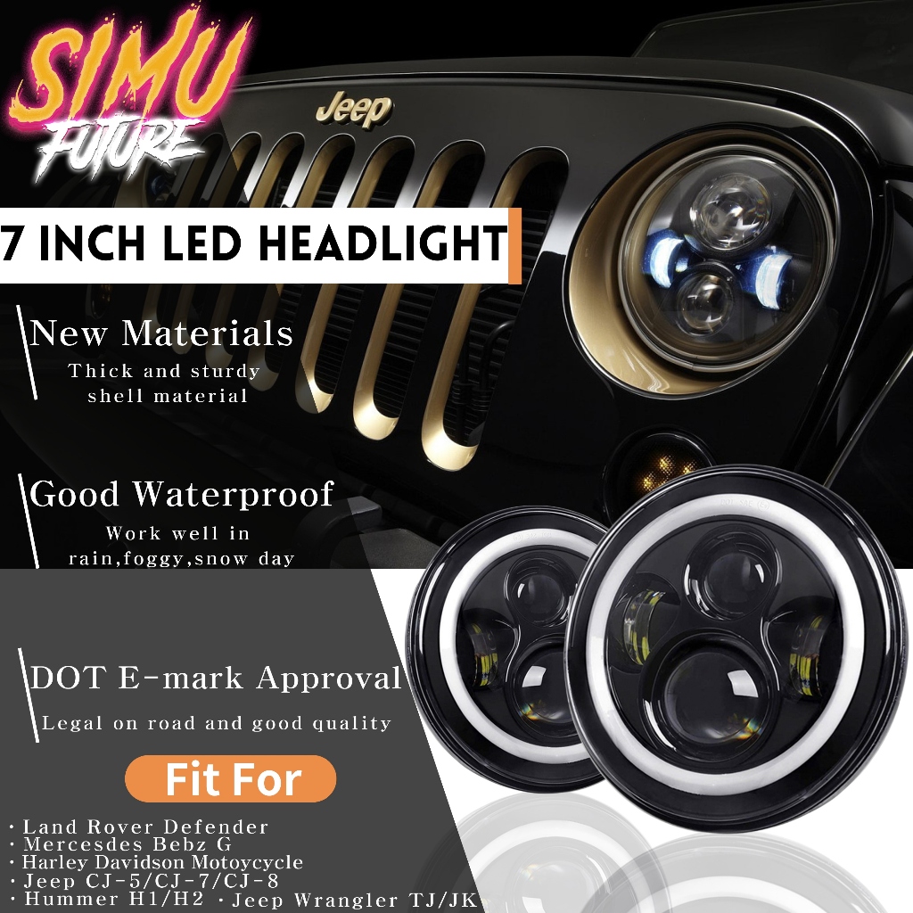 【ส่งจากไทย】SIMU 7นิ้ว 150W DRL Halo AngleEyes Led Headlamp DOT E9 High Low Turn Signalสําหรับรถจี๊ปออฟโรดรถ Atv รถบรรทุก