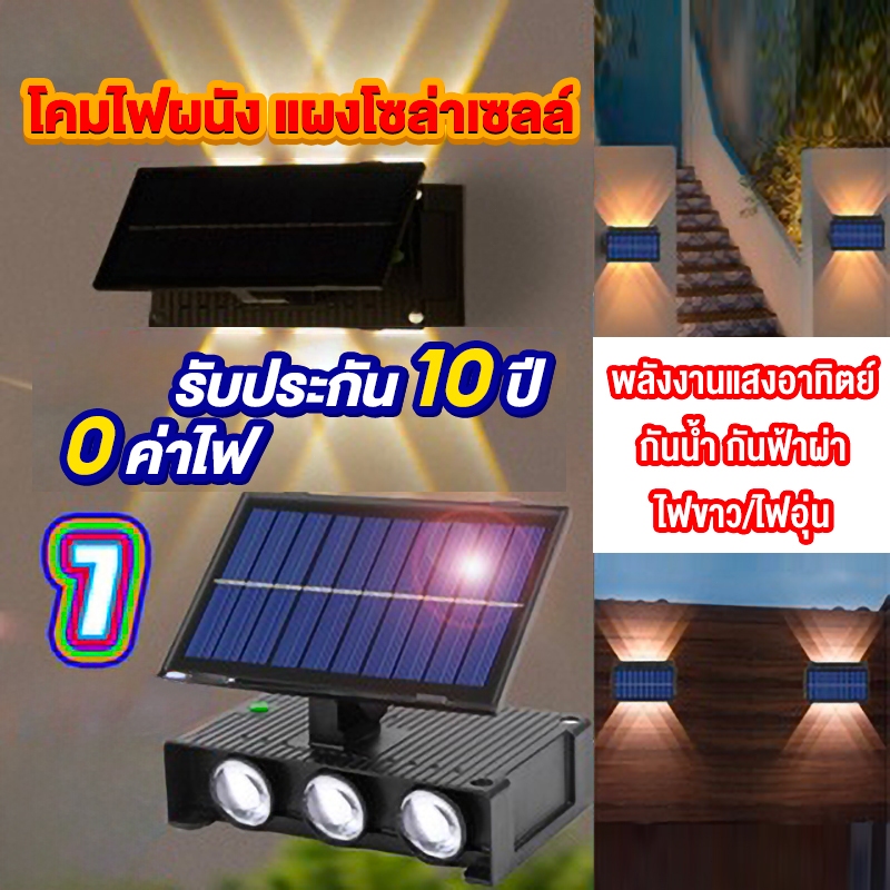 BunnyMall ผนังกำแพง โคมไฟพลังงานแสงอาทิตย์ โคมไฟกันฝน ป้องกันฝนและฟ้าผ่า การชาร์จแบตเตอรี่พลังงานแสงอาทิต ฟรีค่าไฟฟ้า