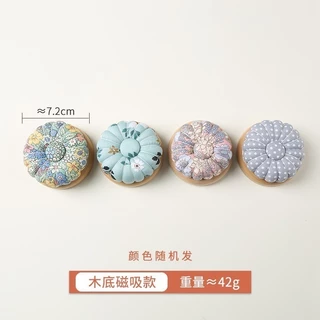 🧸หมอนปักเข็มหมุด หมอนฟักทอง มีแม่เหล็กในตัว เก็บเข็มง่าย ฐานไม้ ตัดเย็บเสื้อผ้า