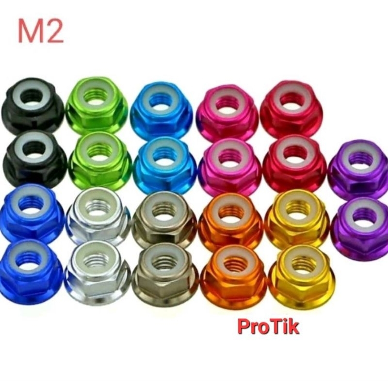 Locknut ล็อคนัท แบบมีฐาน (ชุด 4 ชิ้น)  M2 อลูมิเนียม