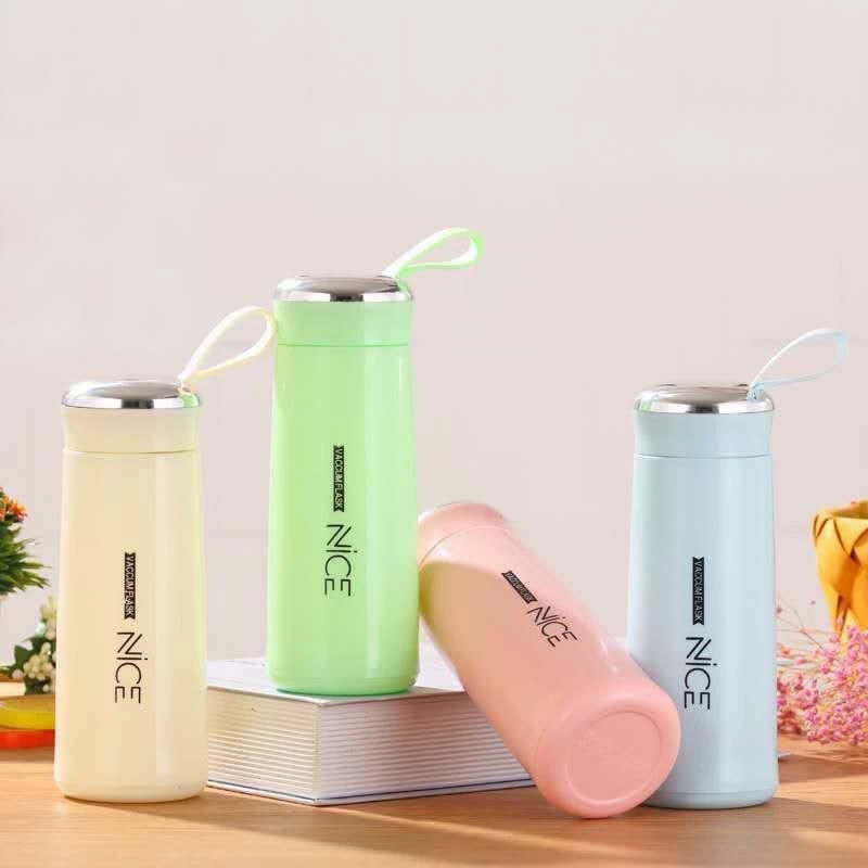 แก้วน้ำ มีฝาปิด กระบอก ขนาด 400ML (ในเป็นแก้ว)ขายคละสี