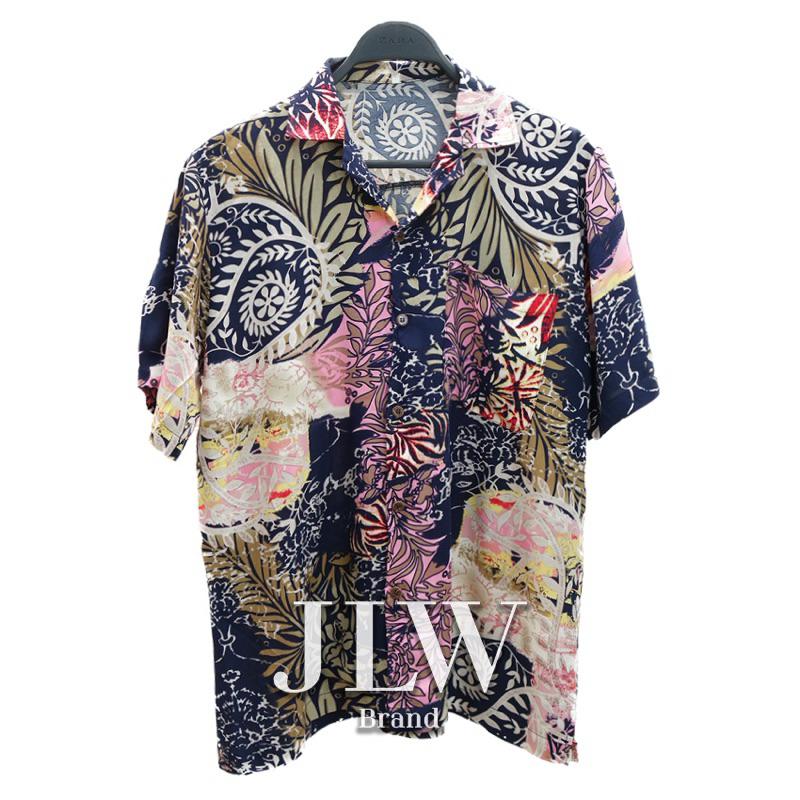 เสื้อฮาวาย ลายเกล็ดมังกร ชมพู