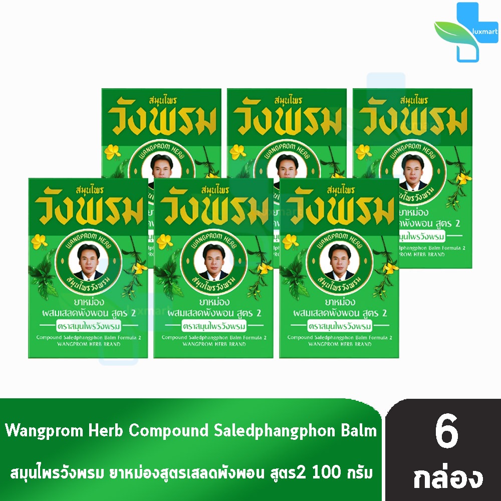 สมุนไพร วังพรม หมอเฉลิม ยาหม่อง สูตรเสลดพังพอน สูตร 2 ขนาด 100 กรัม [6 ขวด สีเขียว] GG 9113 Wangprom Herb สมุนไพรวังพรม