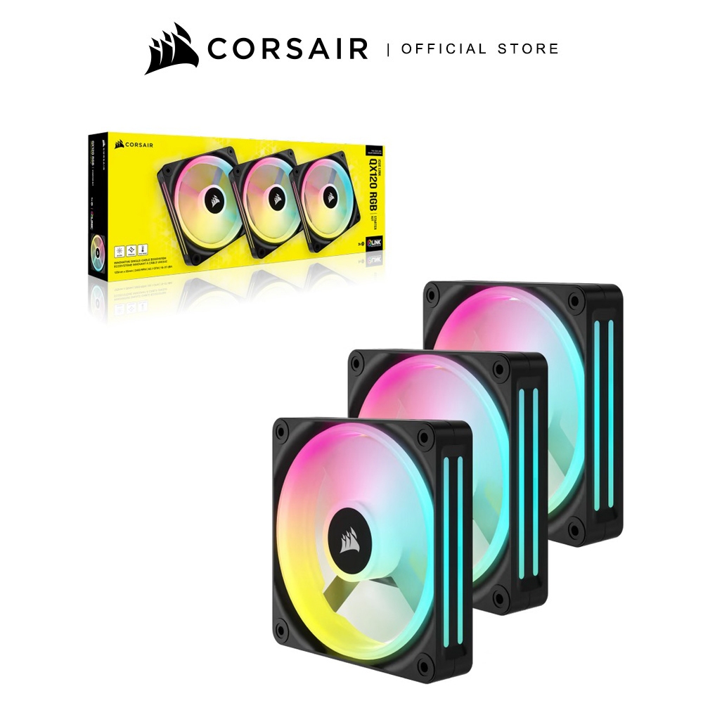 CORSAIR iCUE LINK QX120 RGB STARTER KIT - ชุดพัดลมเคสคอมพิวเตอร์ 120mm (3 ตัว)