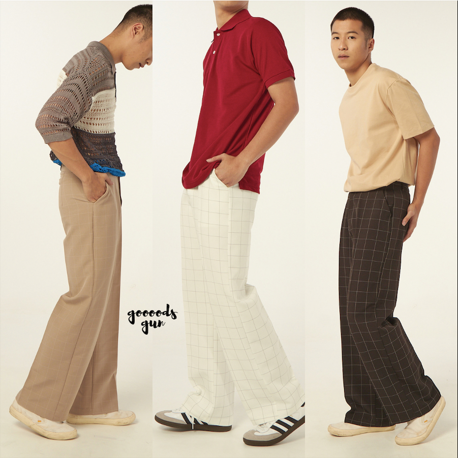 SQUARE TROUSERS I กางเกงขายาวผู้ชาย เอวสูงผ้าลายตาราง ตะขอหน้าทรงกระบอกใหญ่ เท่ๆสบายๆ