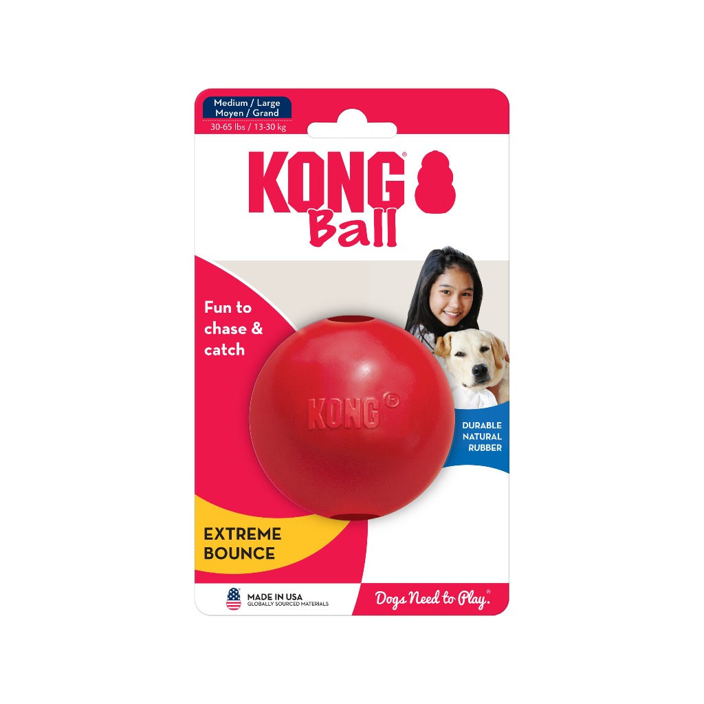 KONG Ball Classic ของเล่นสุนัข ลูกบอลยางสีแดง เด้งดึ๋ง เหนียว กัดเพลิน ทนทาน มีรูเสียบขนมได้ สำหรับส