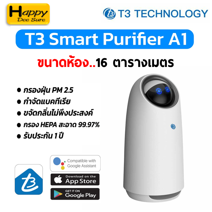 T3 Smart Air Purifier A1 เครื่องฟอกอากาศ รุ่น A1 T3 Technology กำจัดฝุ่น PM 2.5 เหมาะกับ 16 ตร.ม. สิ
