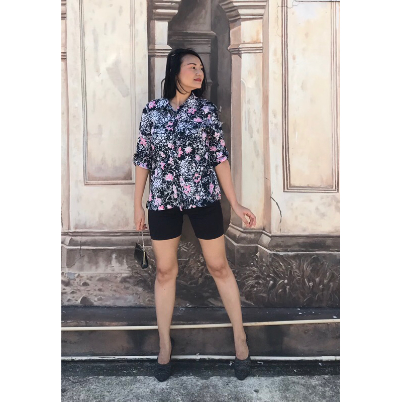 เสื้อเชิ้ต เอว32”นิ้ว Karen Scott USAไซส์L Cotton100%ลายดอก ยาว25”นิ้ว มือสอง สภาพดี