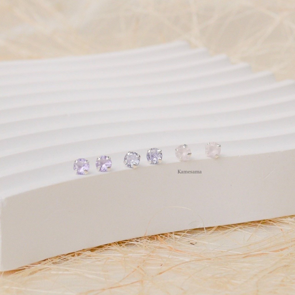 พร้อมส่ง ต่างหูเงินแท้ CZ ทรงกลม 4 mm. สีขาว