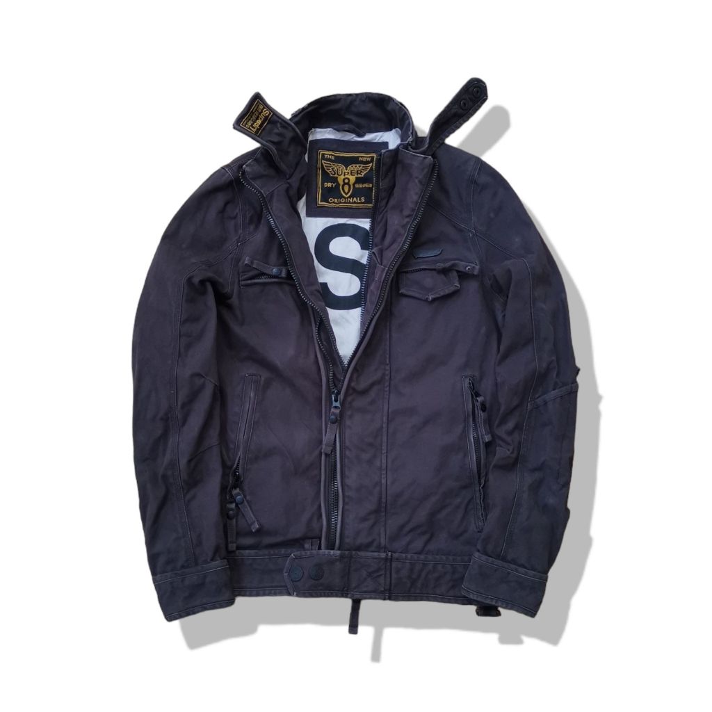 Superdry Dark Brown Waxed Biker Full Zipper Jacket รอบอก 39”