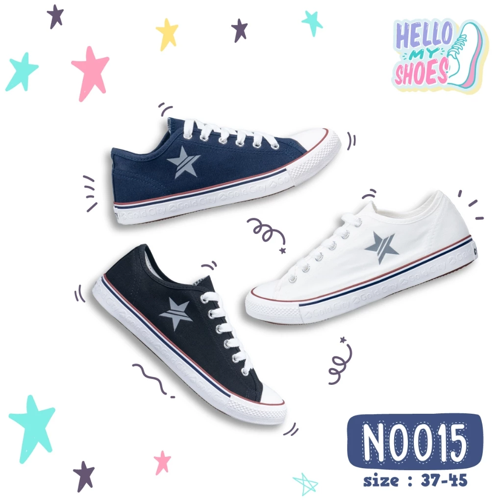 รองเท้าผ้าใบผูกเชือก พื้นยางพารากันลื่น รุ่น NO015 สินค้าตรงปก จัดส่งไว แท้100%