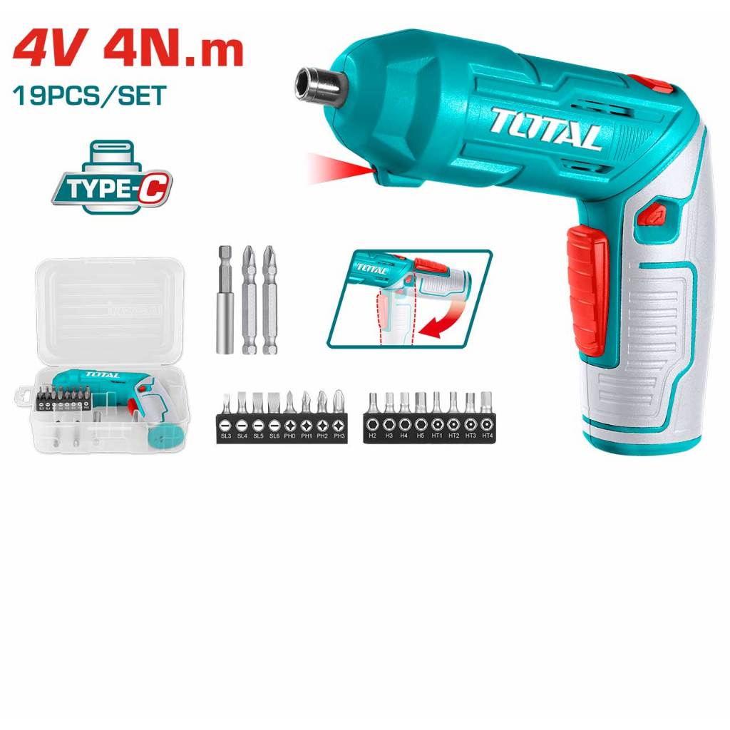 TOTAL ไขควงแบตเตอรี่ไร้สาย4V. รุ่น TSDLI0442 (ที่ชาร์จ USB Type-C ) ไม่รวมสายชาร์จ