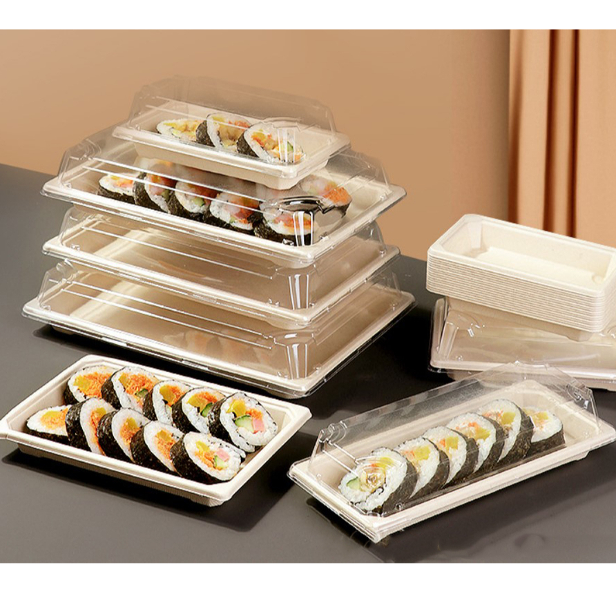 กล่องซูชิ Sushi -ขนม-เค้ก กระดาษเคลือบกันน้ำ-น้ำมัน ฝาใส แพ็ค 50 ชิ้น