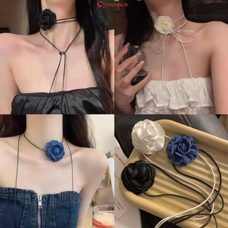 COD-ในไทย💖สร้อยคอ จี้ดอกกุหลาบ สร้อยคอกุหลาบ ดอกไม้ผูกคอ ปรับขนาดได้ สไตล์เรโทร สไตล์เกาหลี สำหรับผู้หญิง 2024ใหม่-Krism