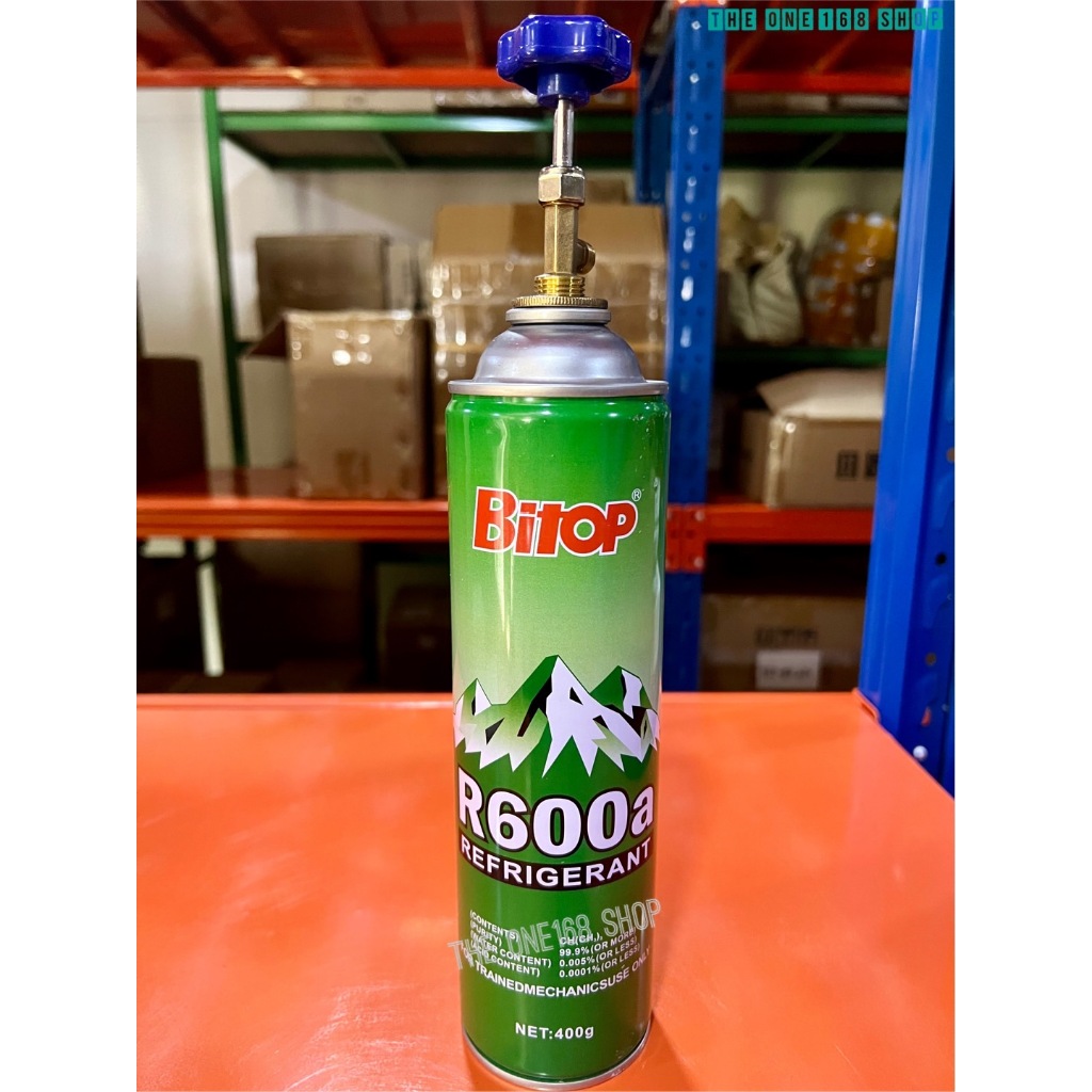 น้ำยาแอร์ R600a ยี่ห้อ Bitop 1กระป๋อง ขนาด 400g พร้อมวาล์ว หัวเปิด-ปิด