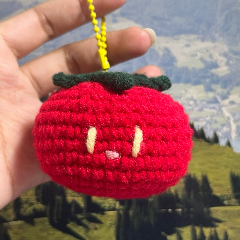 พวงกุญแจไหมพรมแดงเหมือนมะเขือเทศ [ tomato keyring ]
