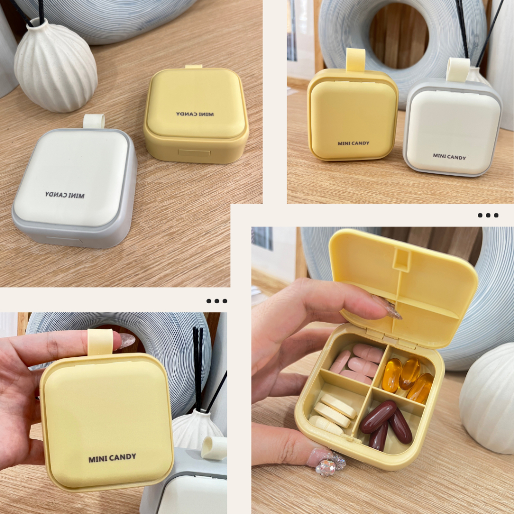 กล่องใส่วิตามินแบบพกพา ตลับอเนกประสงค์ใส่เครื่องประดับชิ้นเล็กตุ้มหูแหวนพกพาแบ่ง 4 ช่อง