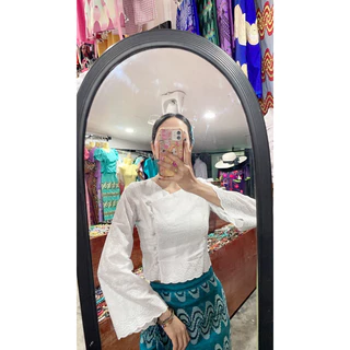 เสื้อพม่า เสื้อทรงอองซาน วานลูกไม้ทั้งตัว งานตัดเองของทางร้าน