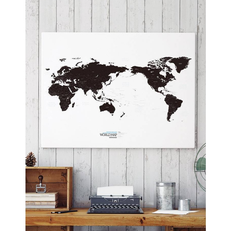 โปสเตอร์ แผนที่โลก (กระดาษอาร์ตมัน พิมพ์สีดำ เงิน) World Map ver.black&white by knock your life