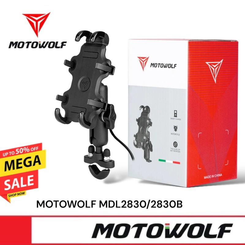 MOTOWOLF MDL 2830/2830B ที่จับโทรศัพท์มือถือสำหรับมอเตอร์ไซค์ แบบทรงสูง ปรับได้ 360°